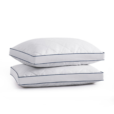 Unikome Quilted Cotton Goose Feather Down Pillow, Medium Support Pack of 2