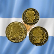 Lot of 3 Old Argentina 5, 10 & 20 Centavos Coins - All 1950 - Combined Ship