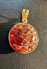 Carved Amber Sun Pendant 18K Gold Antique Celestial Necklace — photo 2