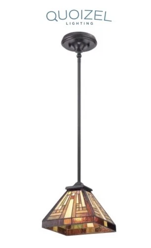 Quoizel Stephen Mini Pendant, Vintage Bronze - TFST1508VB Tiffany Style MCM- NEW - Picture 1 of 7
