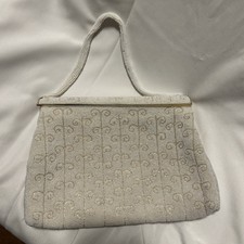 Vntg White Beaded Purse Made in France ,Hinged Flap Closure