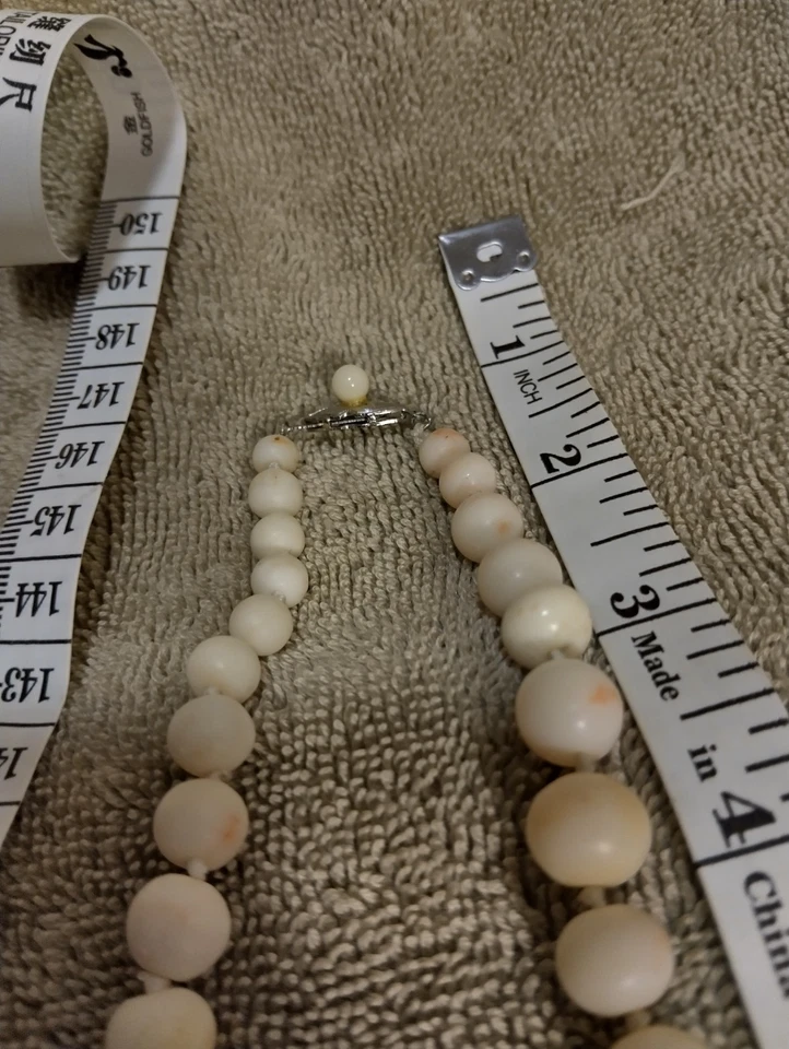 Vintage White Angel Skin Multi Graduations 5-13mm, 28", Silver Clasp With Coral - Image 2 of 3