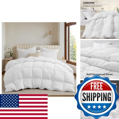 UNIKOME King Size Goose Feather Down Comforter White 88'' X 104'' All Season