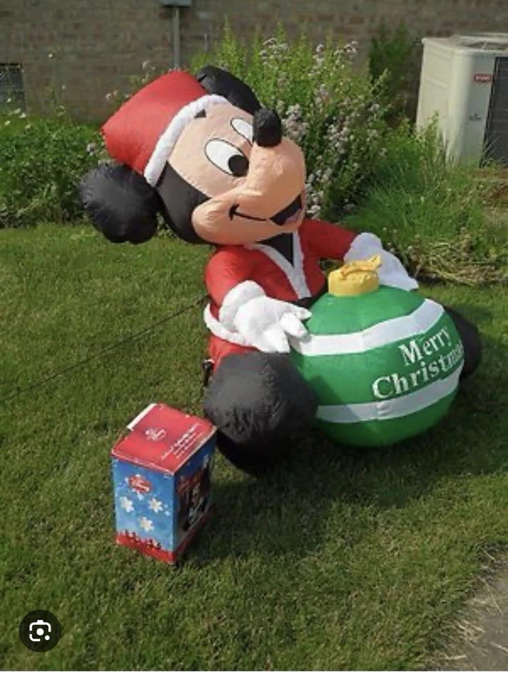 Disney Mickey Mouse Inflatable Santa Claus With Green Ornament - Image 2 of 2