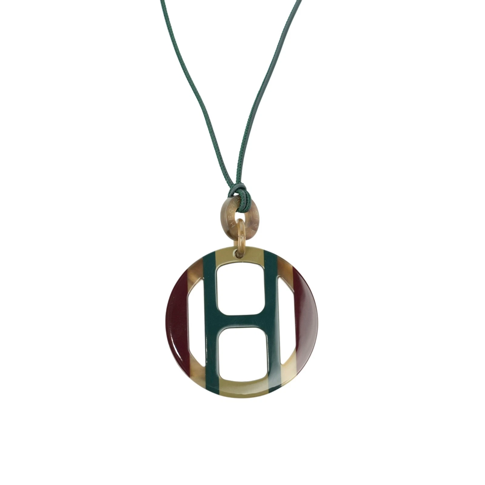 HERMÈS Collana vintage usata Hermes corno di bufalo laccato verde multicolore attrezzatura H