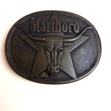 Vtg Marlboro Belt Buckle Solid Brass 1987 Philip Morris Cowboy Western