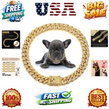 Cuban Link Dog Collar Chain 12mm,12 Inch,Gold, AB Color