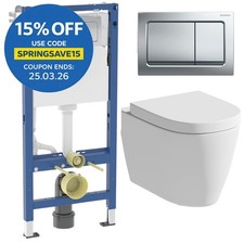 Rimless Wall Hung Toilet Pan Soft Close Seat & Geberit Concealed Cistern Frame