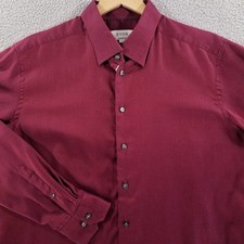 Eton Shirt Mens 2XL 18 Maroon Signature Twill Contemporary Dress Formal Casual