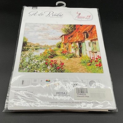Luca S Streamside Cottage Cross Stitch Kit 16ct Aida Anchor Garden Landscape
