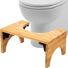 Toilet Stool - 7.8" Foldable Waterproof and Non-Slip Bathroom Poop Stool, Bamboo