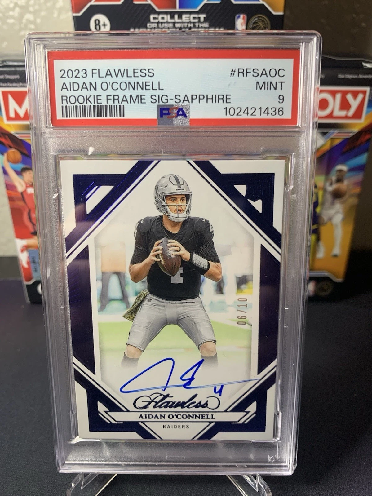 Aidan O'Connell Panini Flawless Rookie Frame Signatures #RFSAOC Sapphire