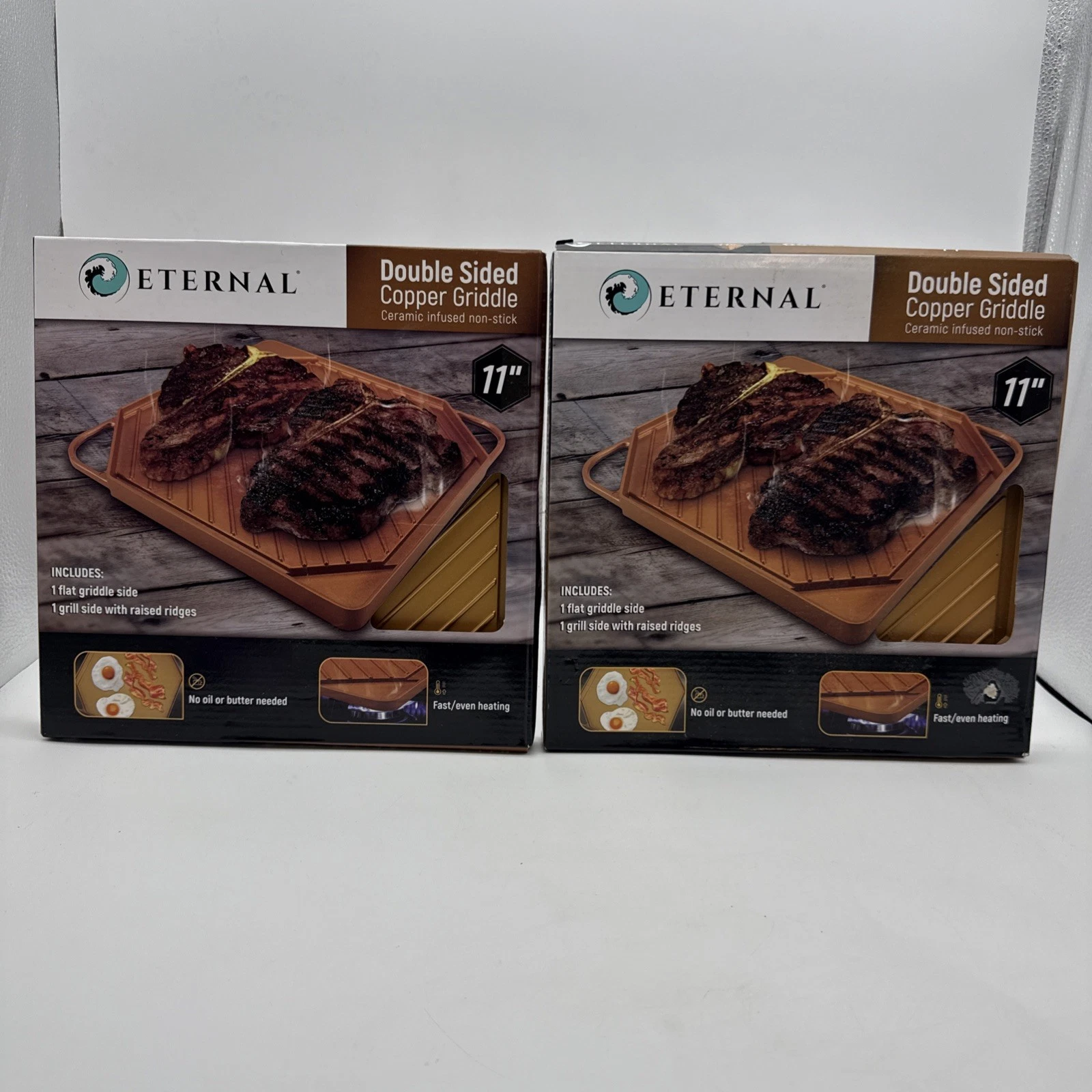 2 Eternal Double Sided Copper Griddle Ceramic Infused No Stick 11 Dishwash Safe