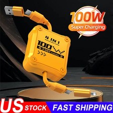 4-in-1 retractable fast charging Cable 100W Data And Charging 4Ft Length US