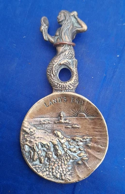 Rare Mermaid Tea Caddy Spoon Lands End 1920s Reg. No. Brass Antique Souvenir - Image 1 of 4