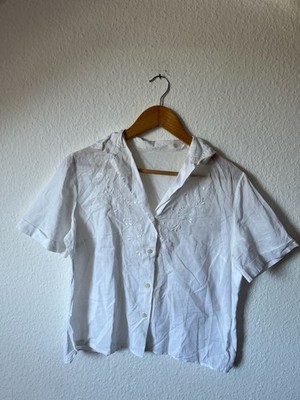 Vintage White Short Sleeve Floral Embroidered Blouse