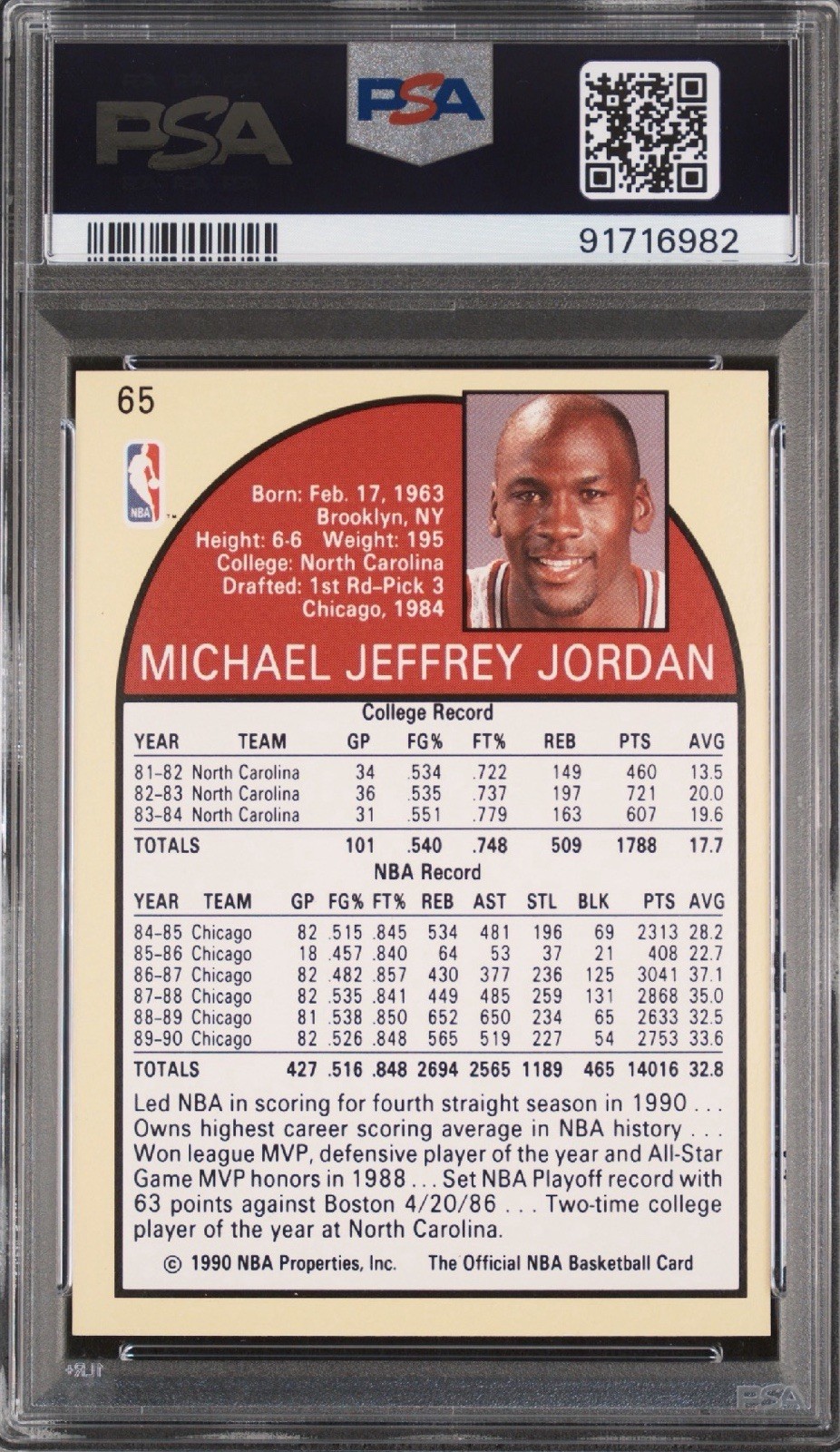 1990-91 NBA Hoops - #65 Michael Jordan Chicago Bulls PSA 6 EX MINT FREE SHIP🔥 view 2