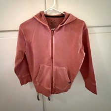 Girls Pink Solid Hooded Full Zip Hoodie w/ Pockets Long Sleeve Size 8