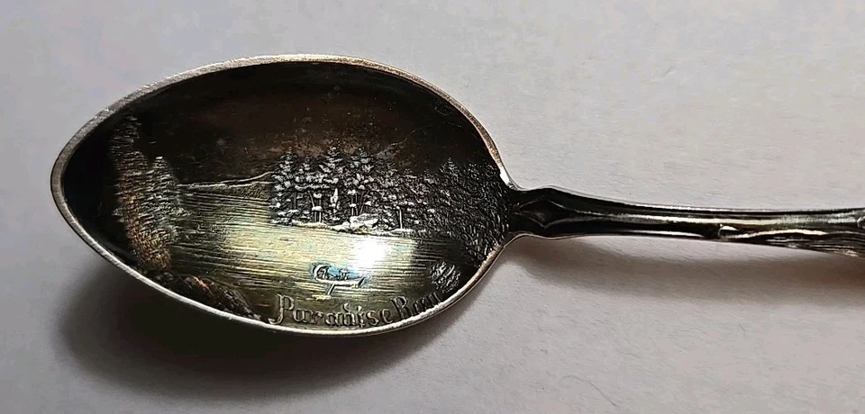 CUCHARA DEMITASE VINTAGE INDIA PLATA ESTERLINA PARADISE RUN RECUERDO 4 1/4" Foto 2 de 4