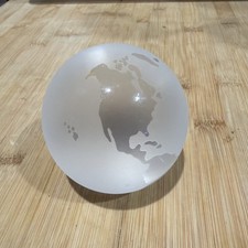 Large Solid Glass Etched Frosted World Globe Heavy Paperweight 