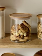 Brand New NEXT Clear Glass Treat Universal Coffee Sugar Tea Jar with Bamboo Lid