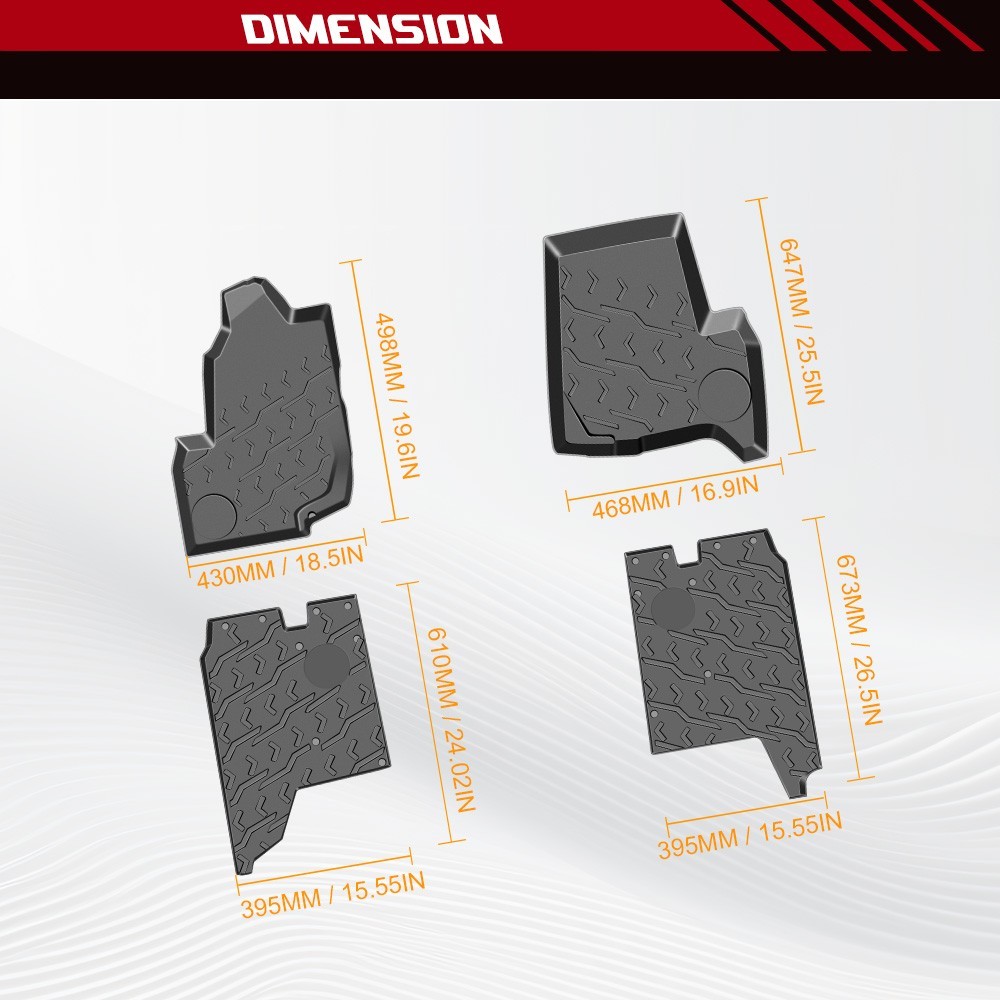 CPOWACE Front and Rear Floor Mats for Kawasaki Teryx KRX 4 1000 2023-2025(4PCS)