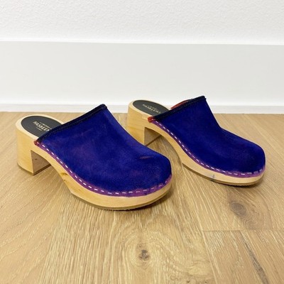 Swedish Hasbeens Viola Wood Clog Purple Blue EU 37/US 7