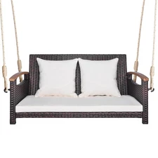2-Seater Hanging Porch Swing PE wicker Swing Outdoor Hanging Swing