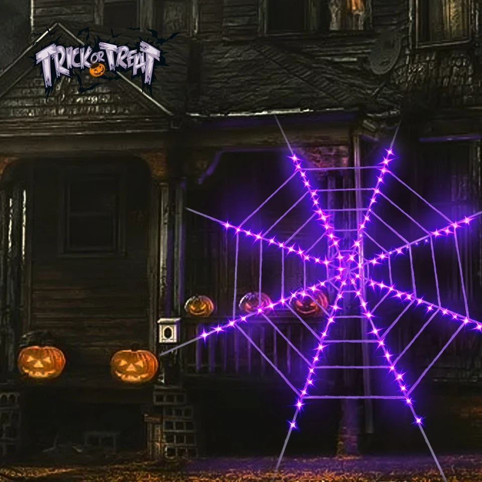 Giant LED Light Up Halloween Spider Web - Outdoor Glowing Cobweb Yard Decor - Image 2 of 4