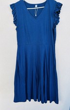 Helyo Fashion Women’s Blue Long Dress Side Zipper Pockets Casual Maxi Dress