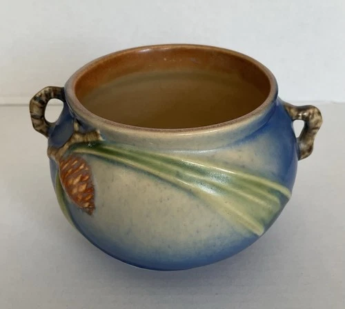 1940s Roseville Pottery Pinecone Vase Beautiful Blue 3.25”x5”