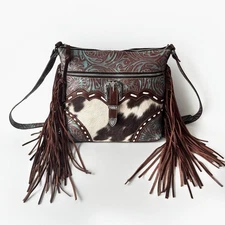 Western Cowhide Leather Fringe Shoulder Bag - Boho Crossbody Purse Handbag