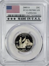2005 - S Clad Wash. Quarter - California - PCGS PR70DCAM - Made in U.S.A. Label