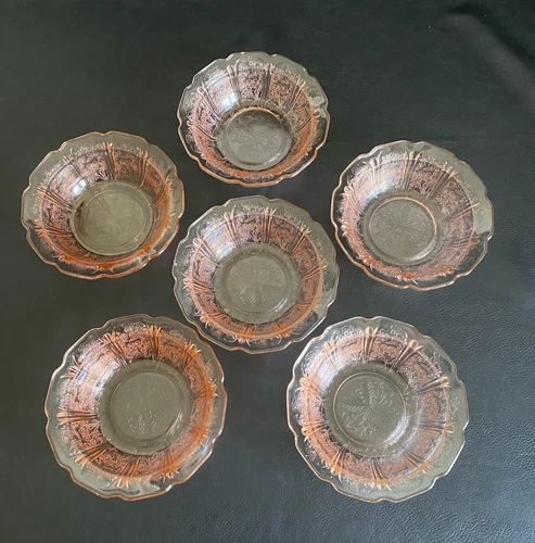 6 Jeannette Cherry Blossom Pink Depression Glass 5 3/4" Cereal Bowls 1930’s