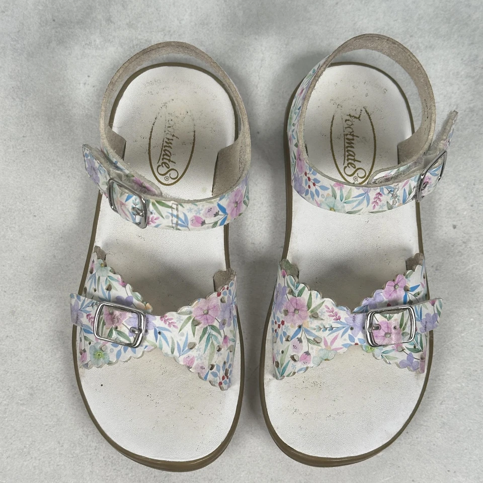 Sandalias Footmates niñas pequeñas talla 10 blancas florales ECO Ariel hebilla vieira Foto 3 de 4