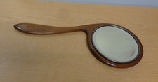 Vintage Wooden Hand Mirror 12.5 Inch Long Curved Handle