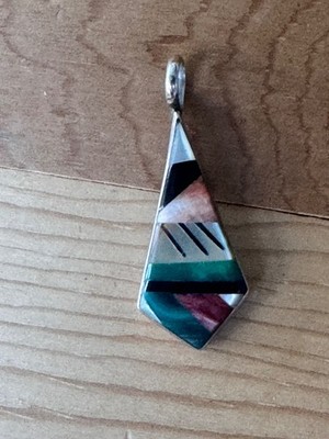Sterling Silber Mosaik Anhänger 1,5'' Abstraktes Geometrisches Design & Mehrfarbig Inl