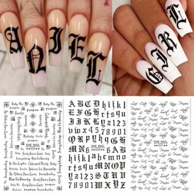Nail Decal Alphabet Nail Sticker Manicure Decorations Flower Leaf Letters Ebay