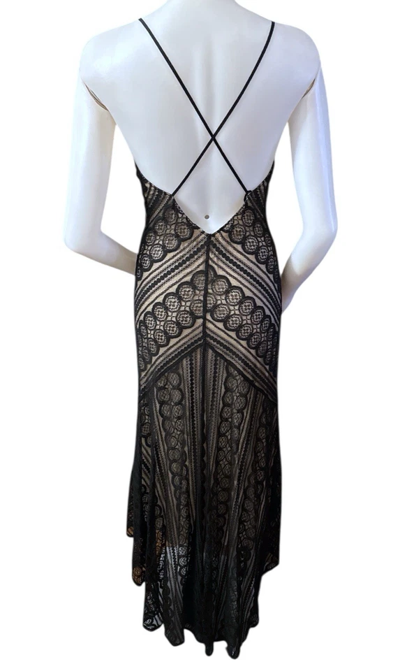 Vestido De Colección Tracy Reese Romántico Negro Encaje Beige Seda Alto-Bajo Midi Espalda Cruzada 4 Foto 3 de 4