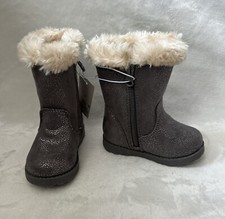 Cat  Jack Toddler Girls Winter Boots Sz 5 Karley Faux Fur Shimmer Gray Dent