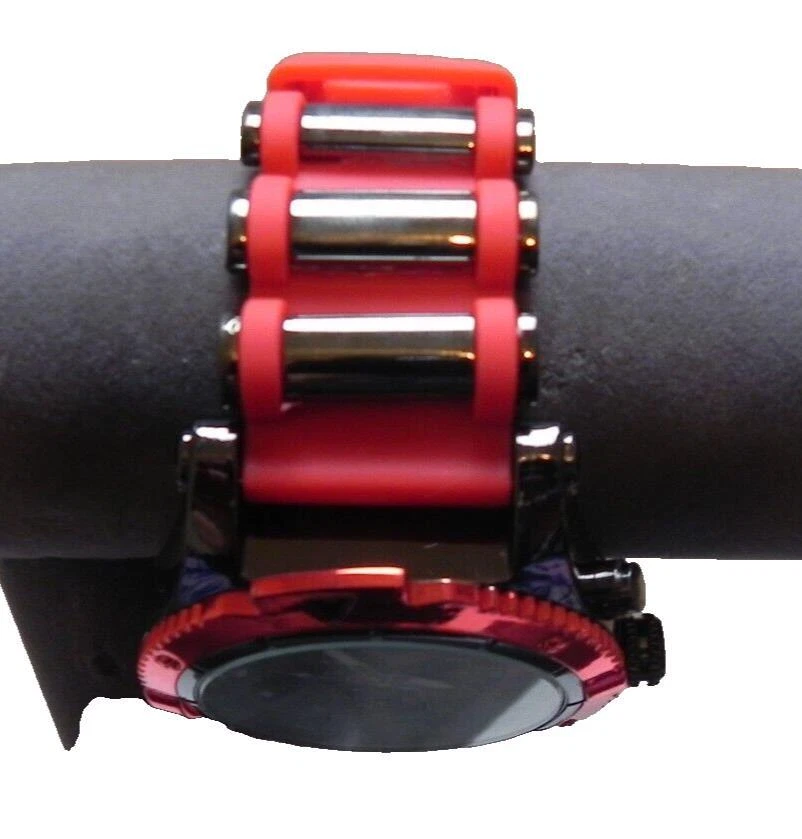 Reloj de cuarzo Geneva cronógrafo para hombre correa de silicona roja y negra NUEVO Foto 3 de 4