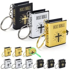 12 Pcs Mini Holy Bible Keychain Miniature Religious Book Pendant with Keyring