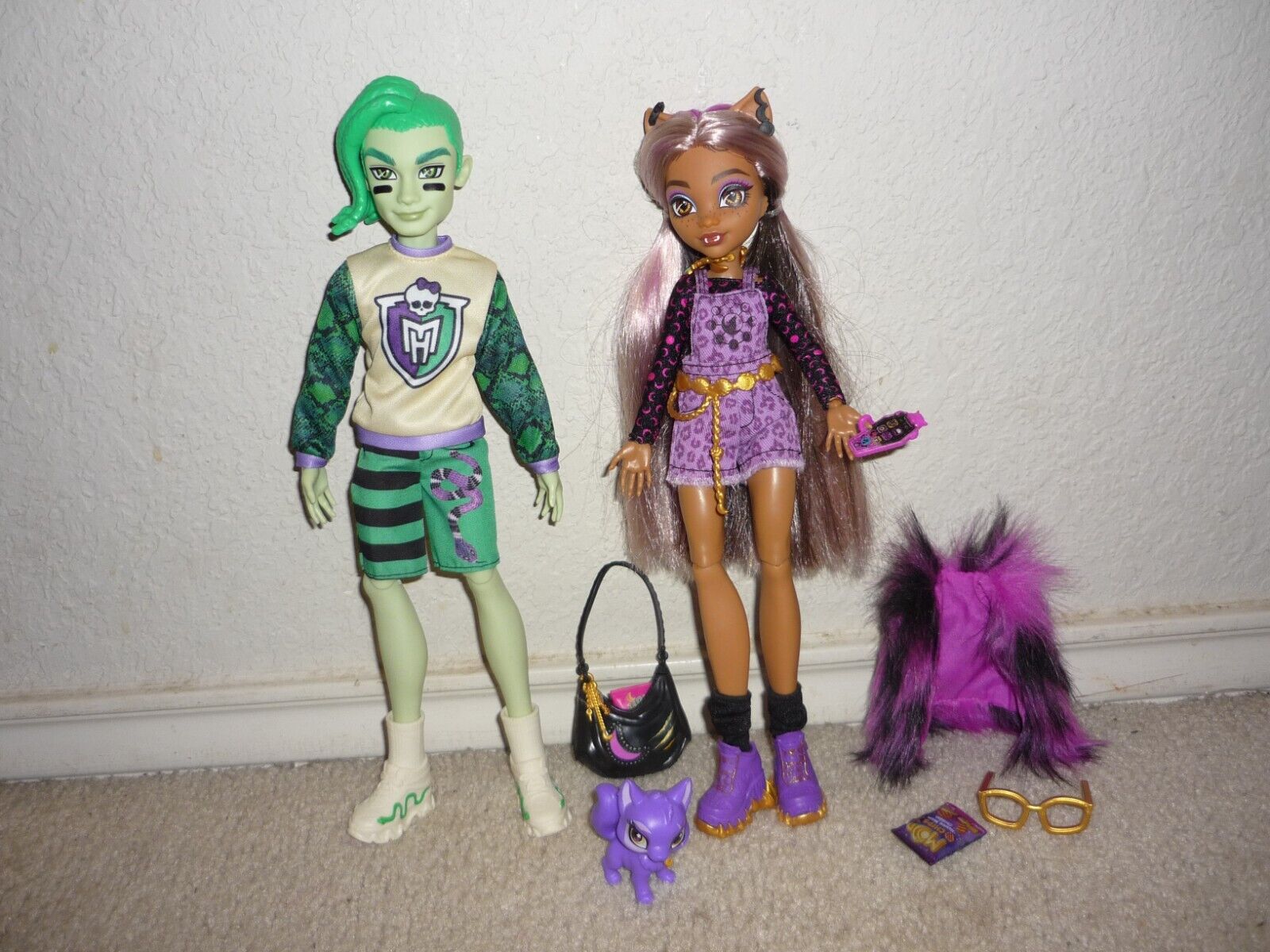 Monster High Doll G3 Lot Deuce Gorgon, Hair-Straightened Clawdeen Wolf Pet  Cat