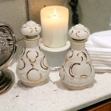 Gold Guilt Gild Perfume Bottles Set 2 White  Gold Ceramic Antique French