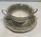 Wedgwood Columbia Gold Sage Green Footed Cream Soup Bowl & Saucer Unused