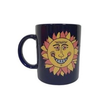 Celestial Smiling Happy Solstice Sun 8 Fl Oz Dark Navy Blue Coffee Tea Cup Mug
