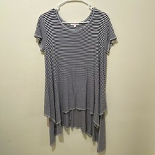 Marvenie Navy & White Stripe Tunic Dress Size Medium M Short Sleeves Womens