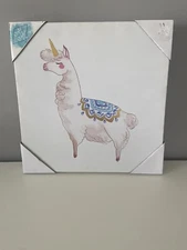 Llama Unicorn Canvas Wall Art Decor Photo White Green 16 x16 Novelty Llama READ