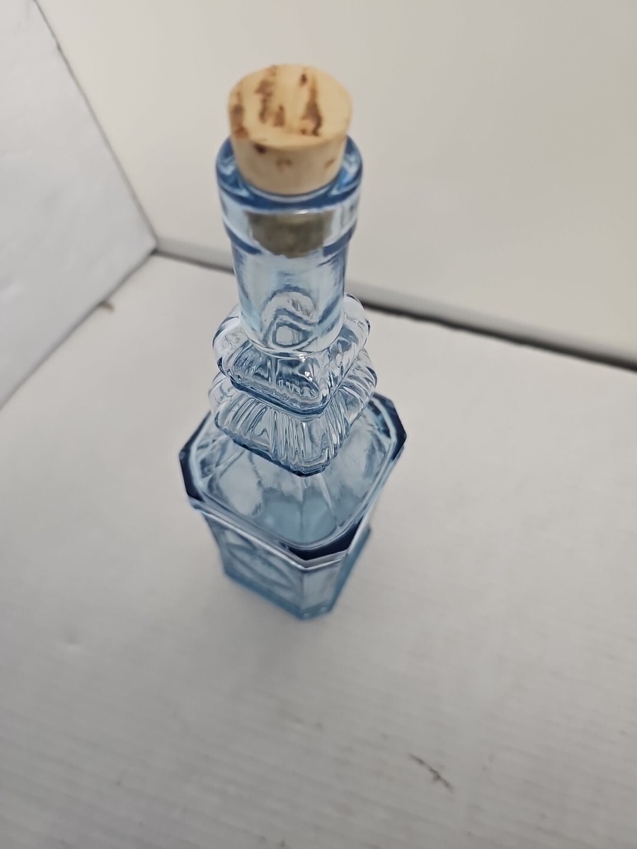 Vintage Light Blue Tinted Glass Liquor Bottle, Embossed 12
