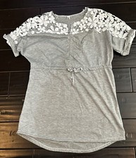 Eunice Lai Size Small Gray Dress Womens White Lace Short Sleeves